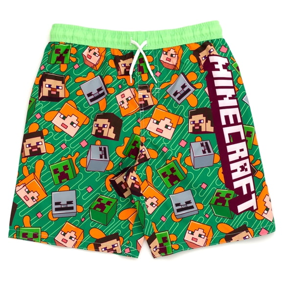 Minecraft Little Boys' Graphic Shorts Green Striped Print
