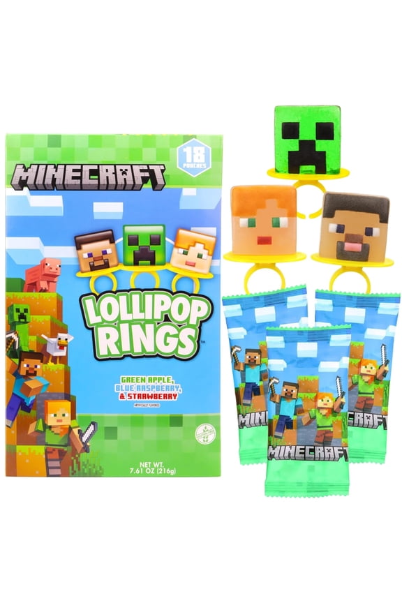 Minecraft Lollipop Rings, Individually Wrapped, Birthday Party Favors, 18 Count
