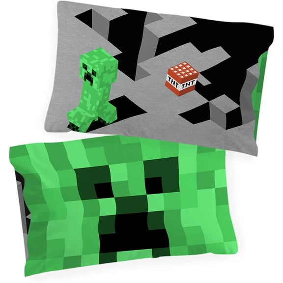 Minecraft Lone Creeper 2 Pack Pillowcase - Double-Sided Kids Super Soft Bedding