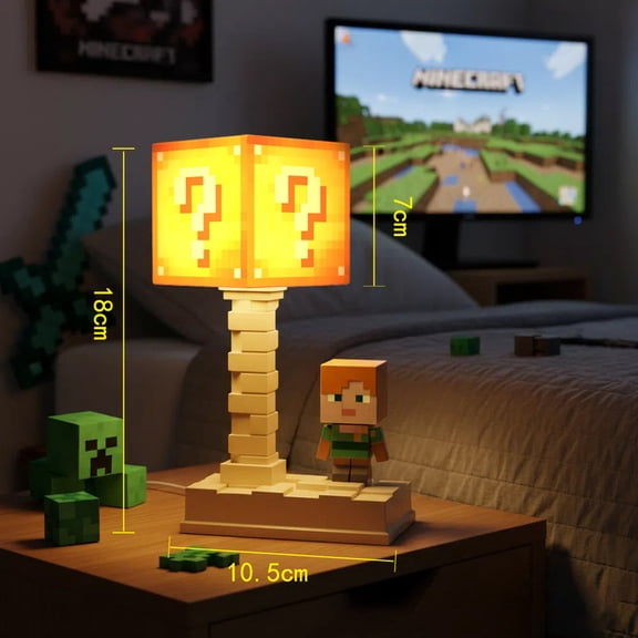 Minecraft Lucky Block Night Light with Type-C Charging, 5-Level Light Modes, Pixel Surprise Block LED Lamp for Bedroom & Gifts
