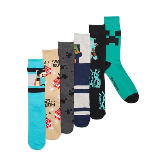 Minecraft Men's Crew Socks, 6-Pack, Shoe Sizes 8-12