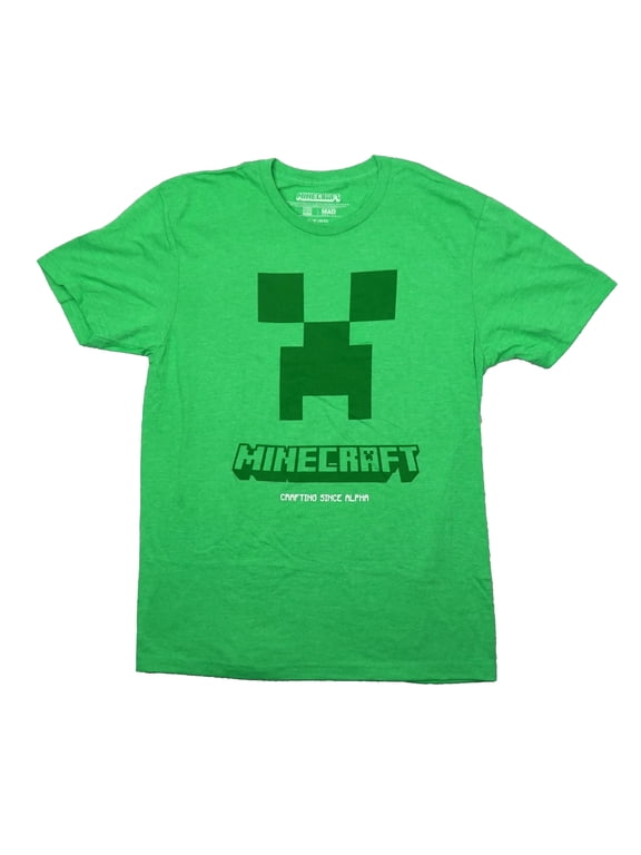Minecraft Mens T-Shirt - Crafting Since Alpha Creeper Face Image (2X-Large)