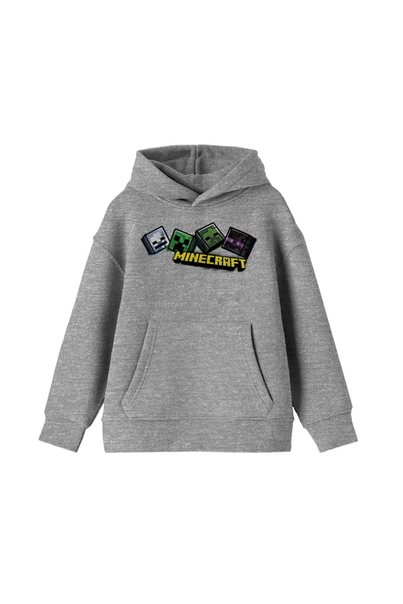 Minecraft Mob Heads Boy's Athletic Heather Sweatshirt-X-Small