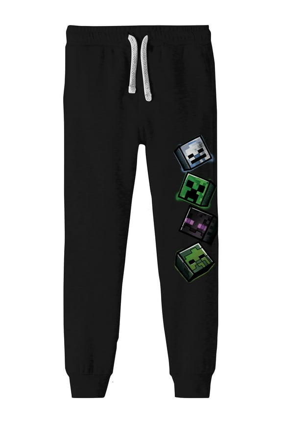 Minecraft Mob Heads Youth Black Sweatpants-Medium