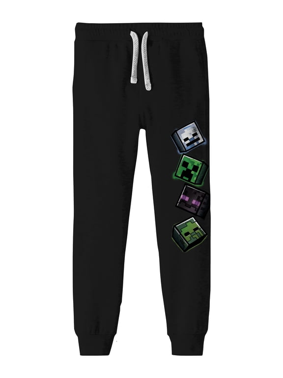 Minecraft Mob Heads Youth Black Sweatpants-Small