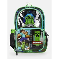 Minecraft Mode Green Backpack Set with Lunch kit, Headphones and Water Bottle