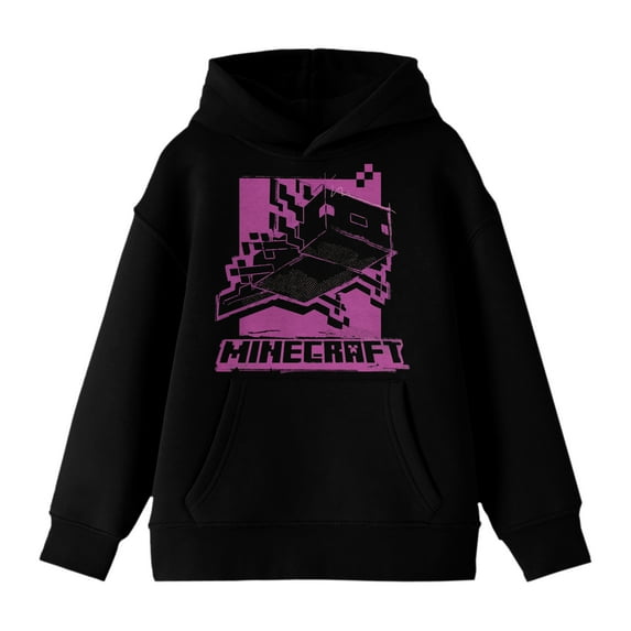Minecraft Monochrome Axolotl Long Sleeve Youth Black Hooded Sweatshirt-XS