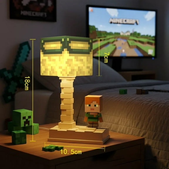 Minecraft Mossy Stone Brick Night Light with Type-C Charging, 5-Level Light Modes, Pixel Mossy Brick LED Cube Lamp