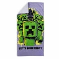thumbnail image 1 of Minecraft Movie 28" x 58" Kids Beach Towel, Cotton, Green & Purple, Mojang, 1 of 9
