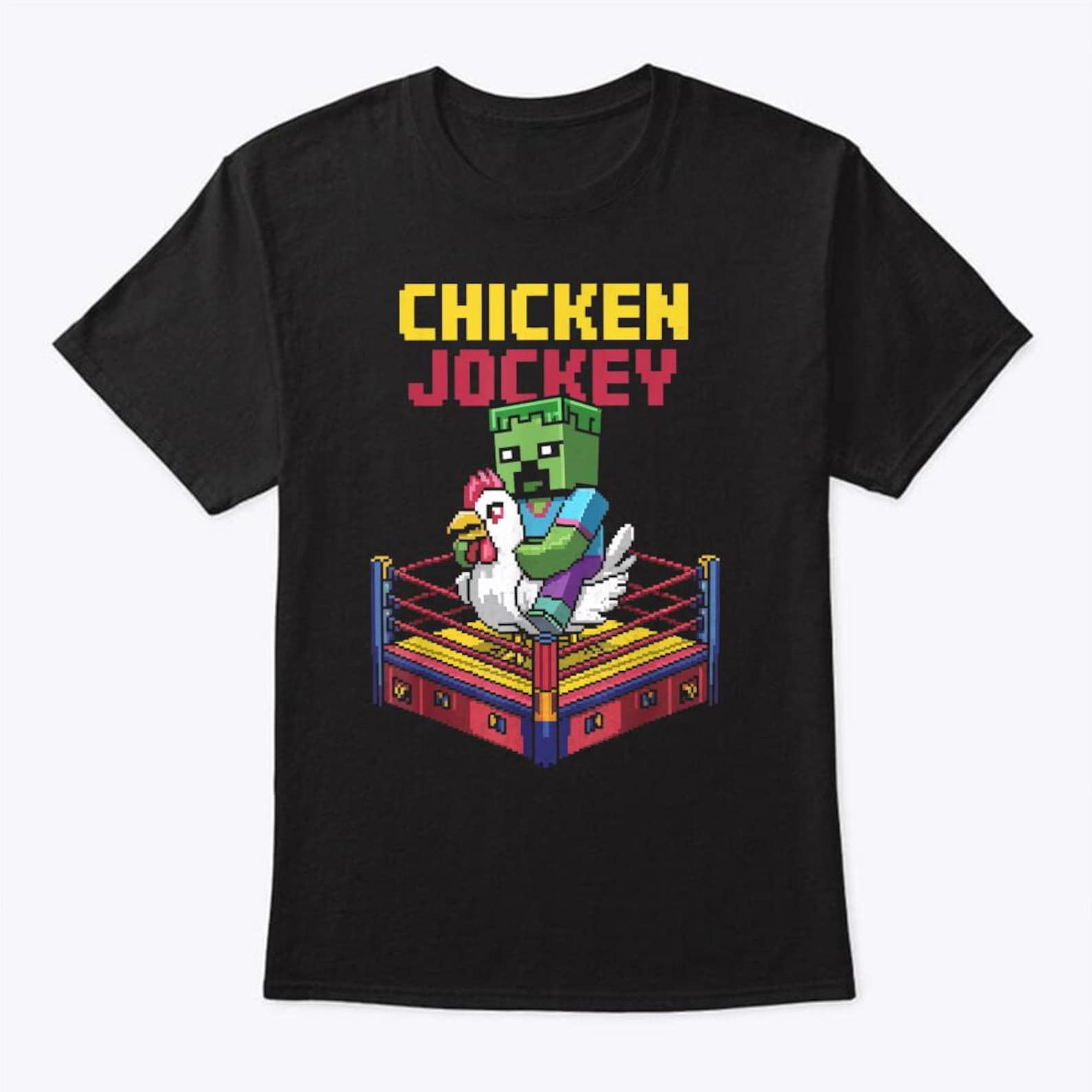 Minecraft Movie Chicken Jockey Unisex Hilarious Cotton Tee, Cartoon ...