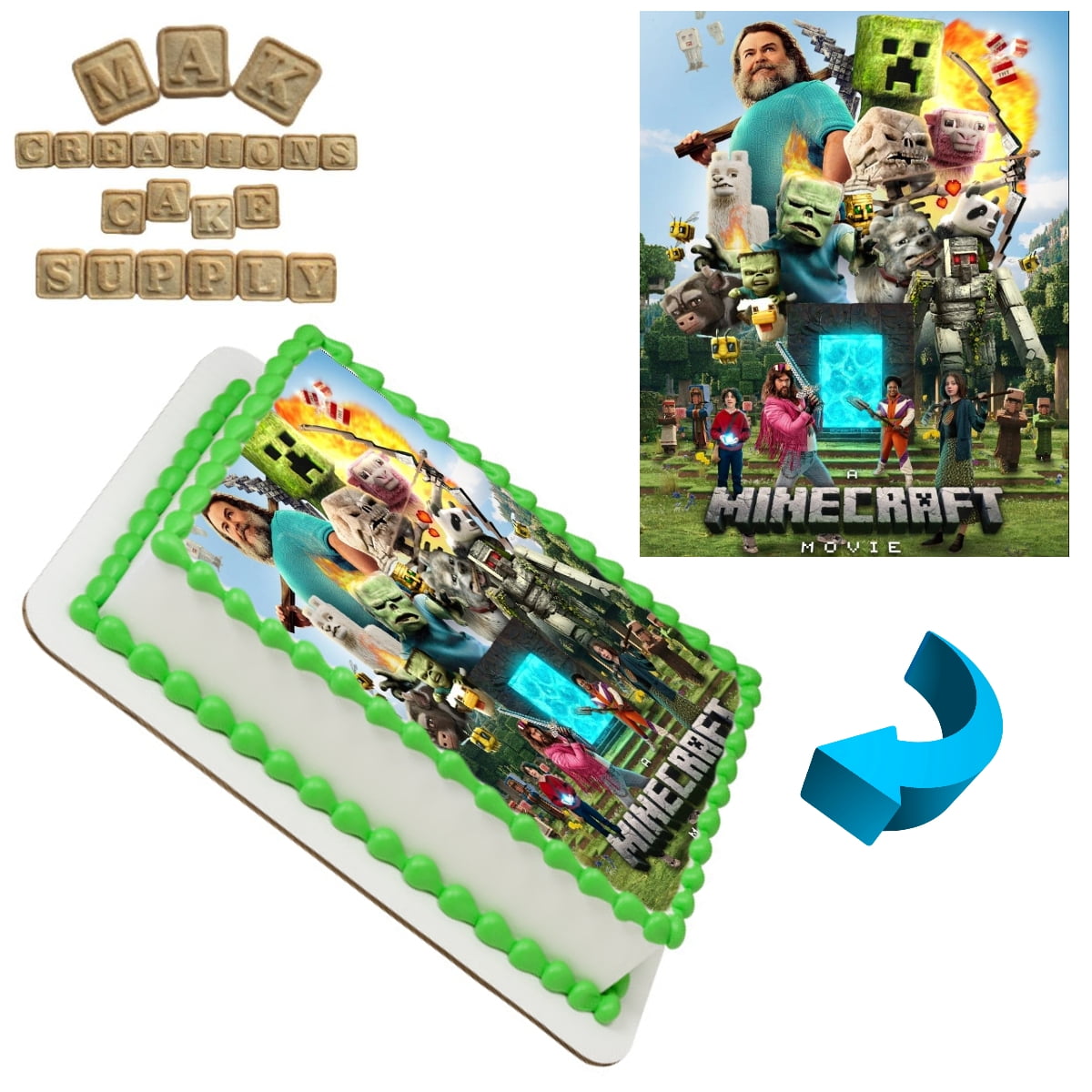 Minecraft Movie Main 1/4 Sheet Cake topper - Can also be used on a 1/2 Sheet with room to decorate!