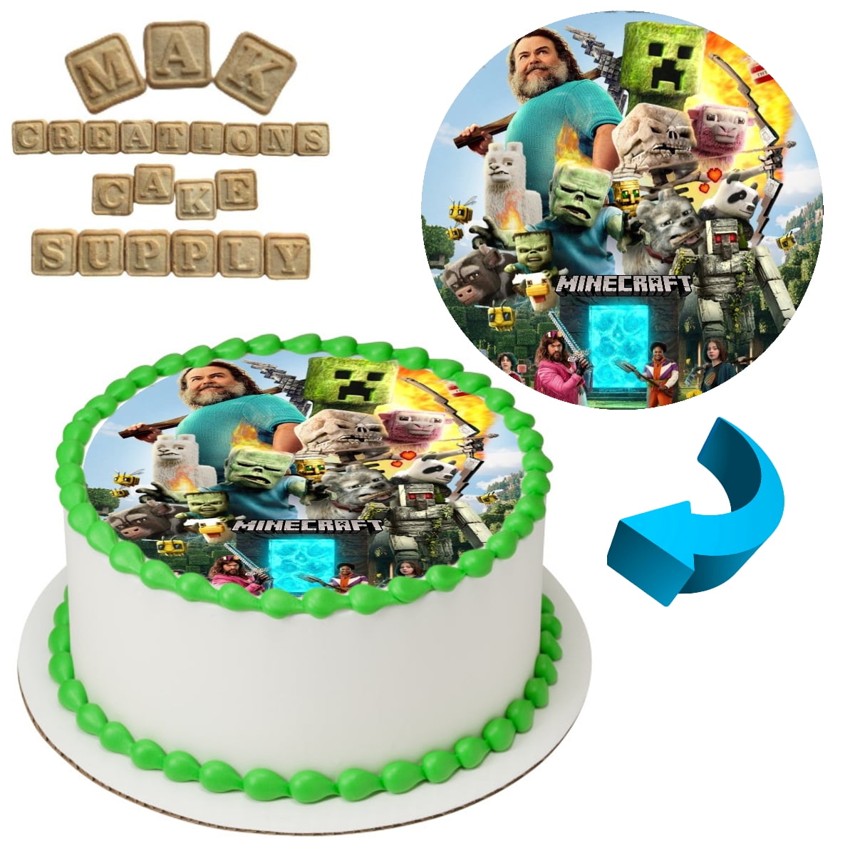 Minecraft Movie Main 8" Round Edible Cake Topper ~ Can be used on 8", 9" or 10" Cakes