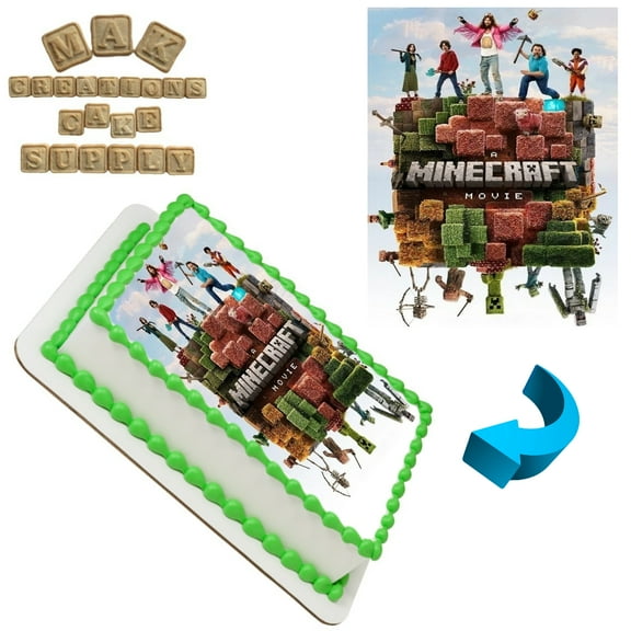 Minecraft Movie Minecraft World 1/4 Sheet Cake topper - Can also be used on a 1/2 Sheet with room to decorate!
