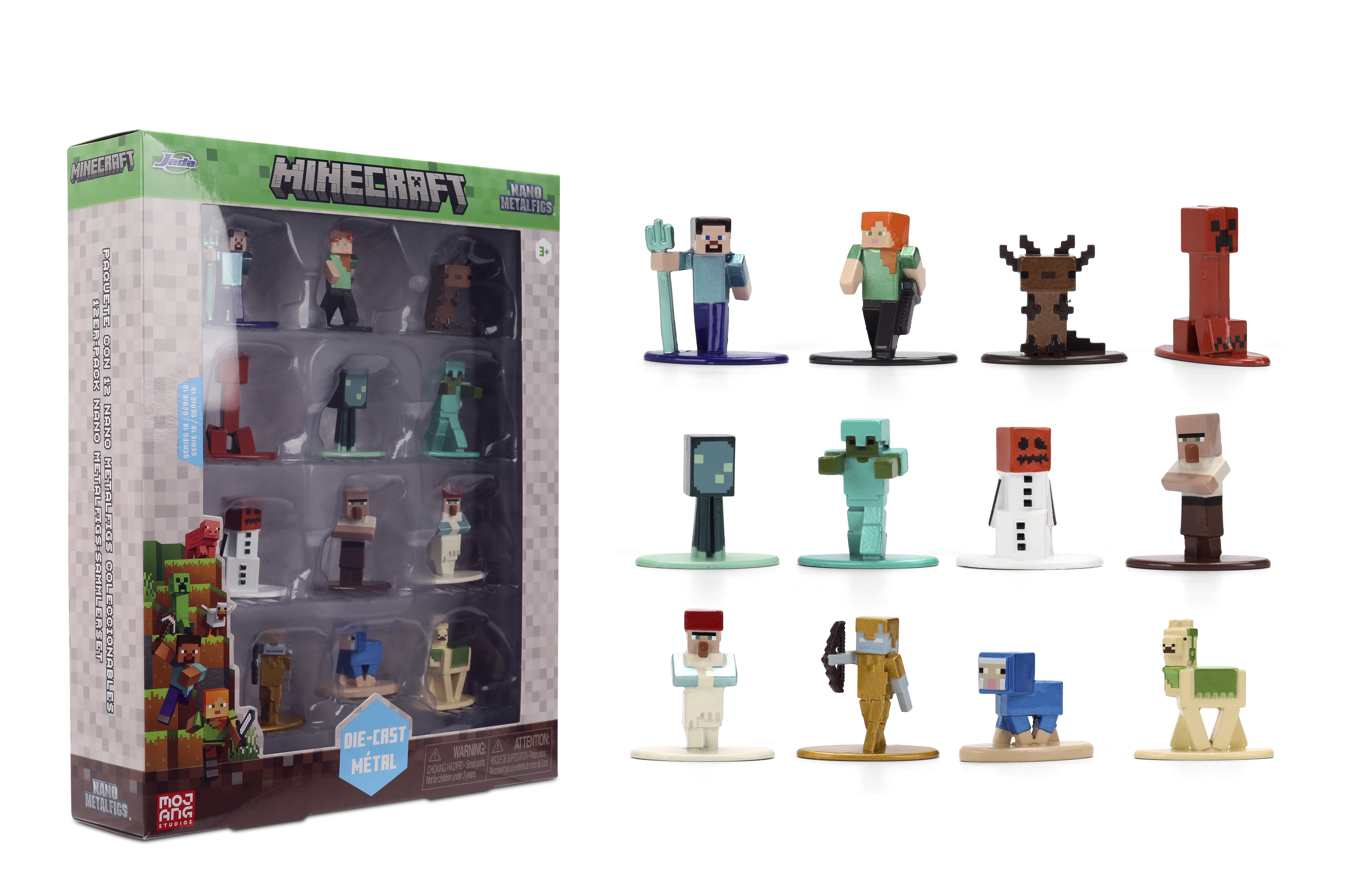 Minecraft Nano Metalfigs Series 17  Die-Cast Figure 12-Pack  Includes Steve, Alex, Diamond Armor Zombie & More  by Jada Toys