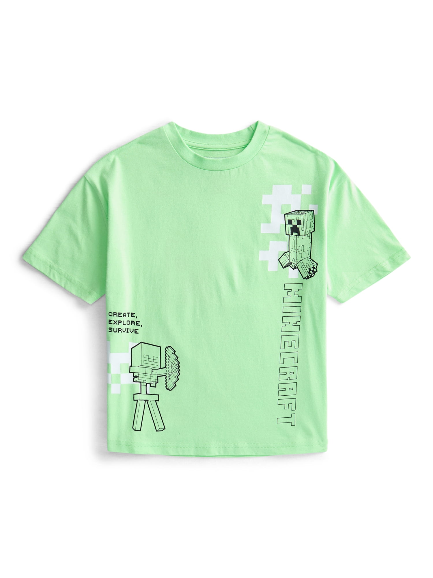 Minecraft Boys Cotton Neon Graphic Tee with Short Sleeves, Sizes XS-2XL