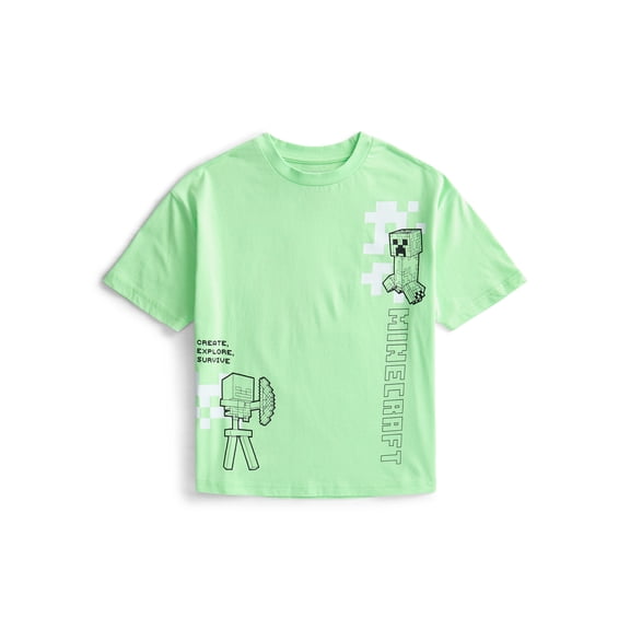 Minecraft Boys Cotton Neon Graphic Tee with Short Sleeves, Sizes XS-2XL