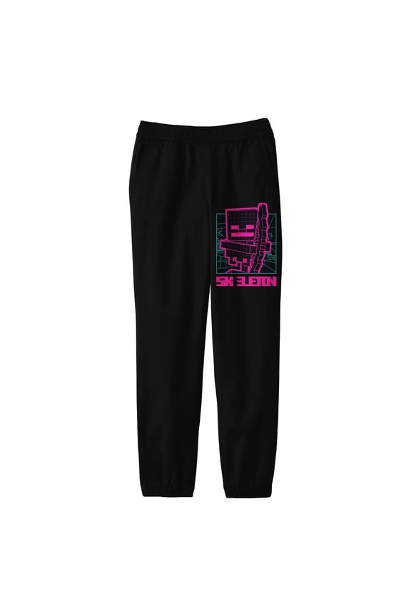 Minecraft Neon Skeleton Line Art Boy's Black Sweatpants -Medium