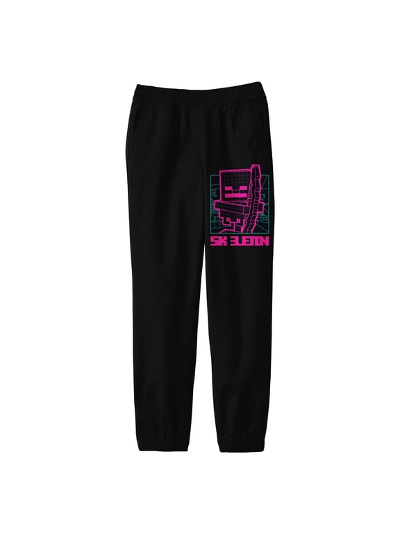 Minecraft Neon Skeleton Line Art Boy's Black Sweatpants -XL