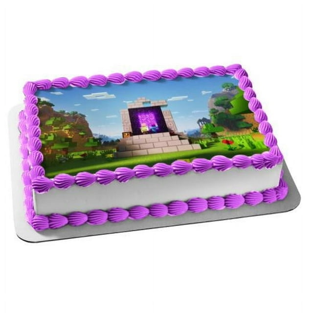 Minecraft Nether Portal Crafting Gaming Steve Birthday Edible Image Cake Topper For Half Sheet Cake By TNCT