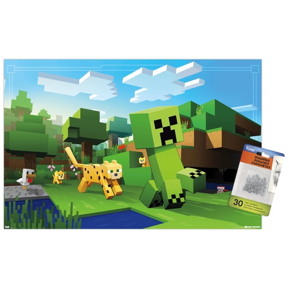 Minecraft - Ocelot Chase Wall Poster with Push Pins, 14.725" x 22.375"