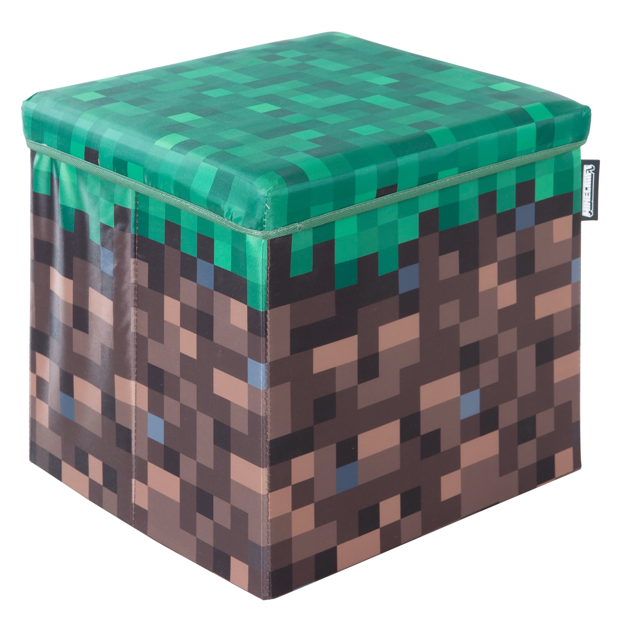Small Green and Brown Fabric Cube Collapsible Storage Ottoman