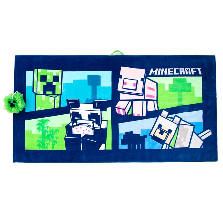 Minecraft Oversized Kids 100 Cotton Towel and Character Loofah