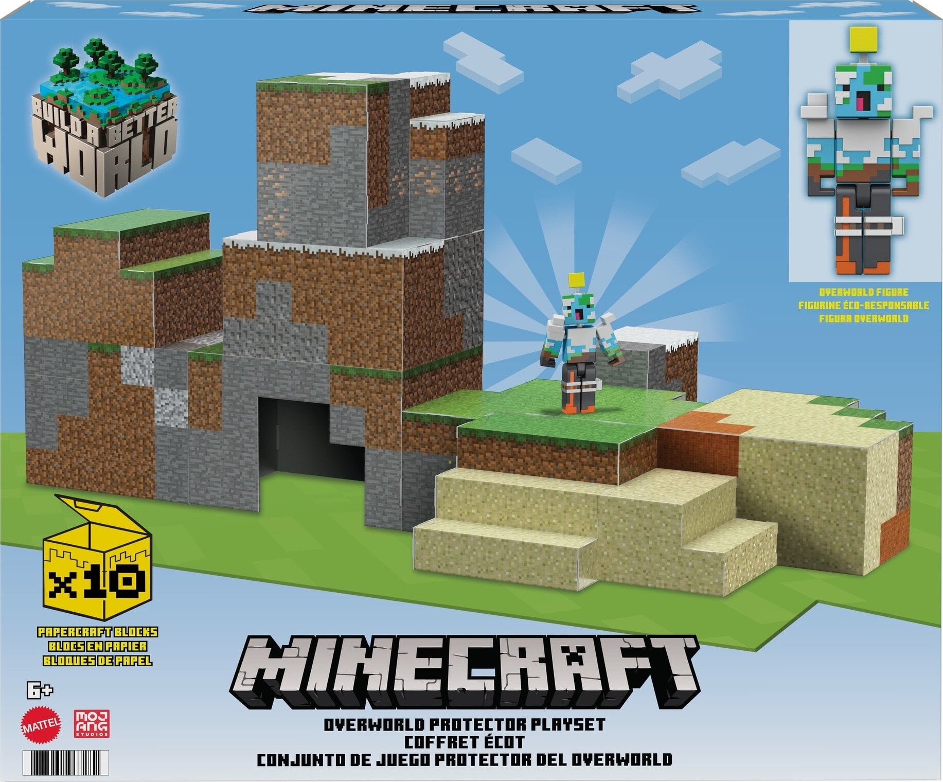 Minecraft Overworld Playset with 1 Action Figure & 10 Papercraft Blocks,  3.25-in Scale Toy 