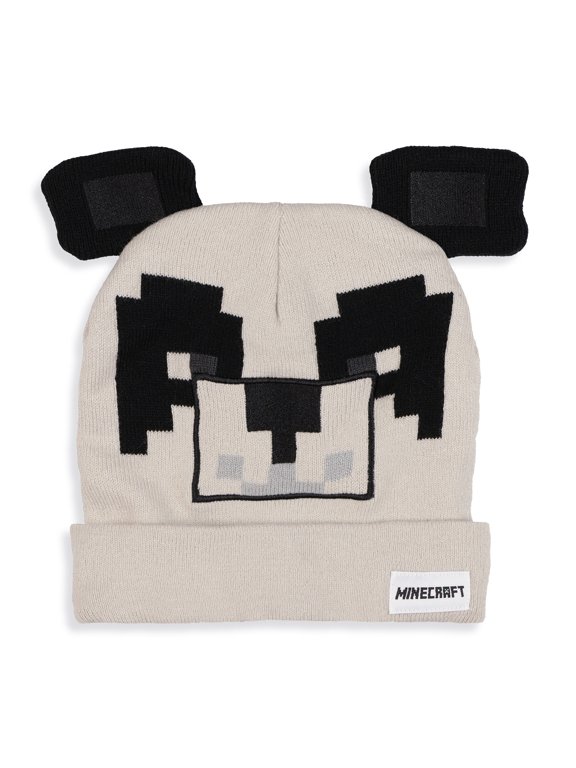 Panda Beanie Embroidered Face Design 3D Ears Adult Cuffed Knit Hat OSFM