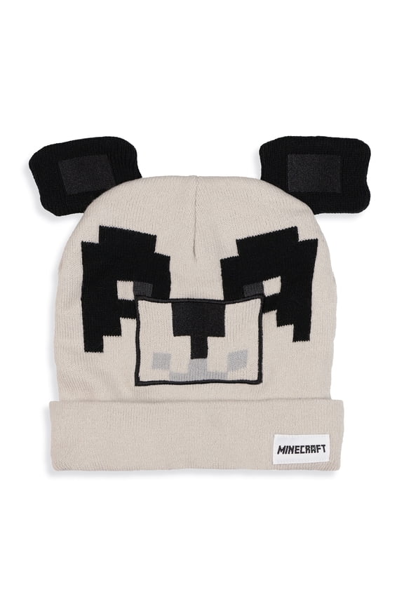 Minecraft Panda Beanie Embroidered Face Design 3D Ears Adult Cuffed Knit Hat OSFM