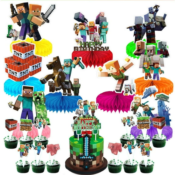 Minecraft Party Decor Supplies Honeycomb Centerpieces Table Toppers Cake Toppers Decorations for Birthday