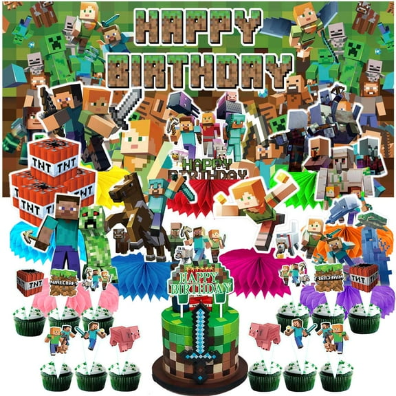 Minecraft Party Decorations Decor Supplies Honeycomb Centerpieces Table Toppers Cake Toppers for Birthday Photo Props