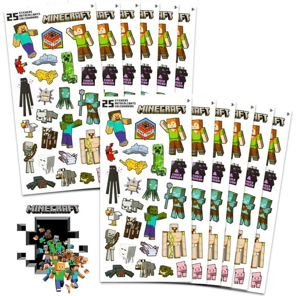 Minecraft Party Favors for Boys & Girls Bundle - 12 Pack Minecraft Sticker Sheets for Kids Birthday Party Goodie Bags | Minecraft Party Supplies