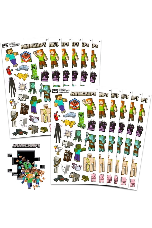 Minecraft Party Favors for Boys & Girls Bundle - 12 Pack Minecraft Sticker Sheets for Kids Birthday Party Goodie Bags | Minecraft Party Supplies