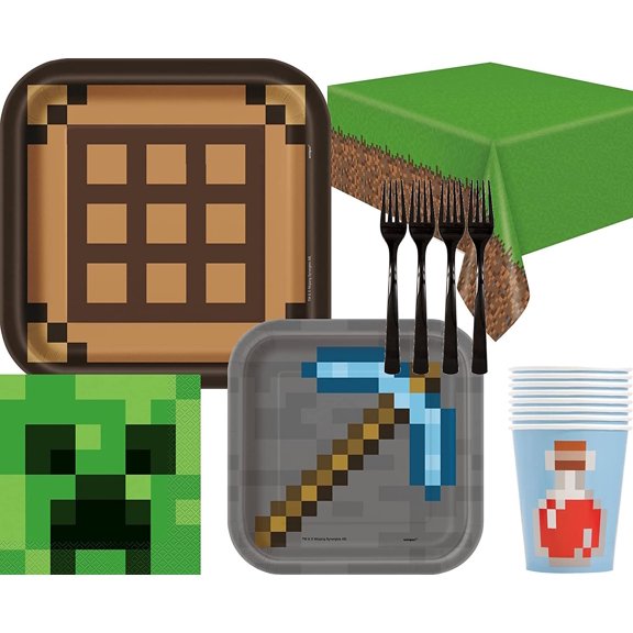 Unique Minecraft Party Supplies Bundle Kids, Multicolor, Serves 8 (83 Pieces)