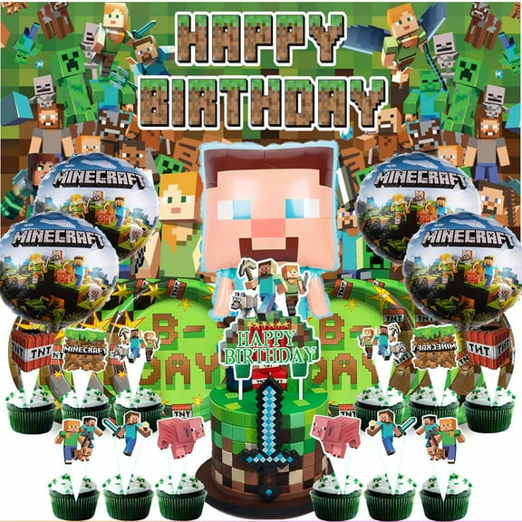 Minecraft Party Supplies Decor Tableware Backdrop Banner Cake Topper Balloons Birthday Decorations