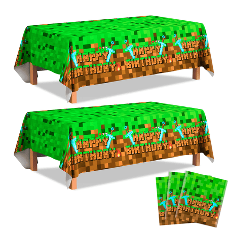 Minecraft Party Tablecover, 3pcs Pixel Gaming Theme Party Tablecover Set- Minecraft Birthday Tablecloth, Minecraft Table Decorations Tablecloth, Prefect for Minecraft Birthday Decorations Supplies