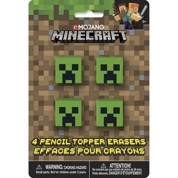 Minecraft Pencil Top Erasers, 4ct