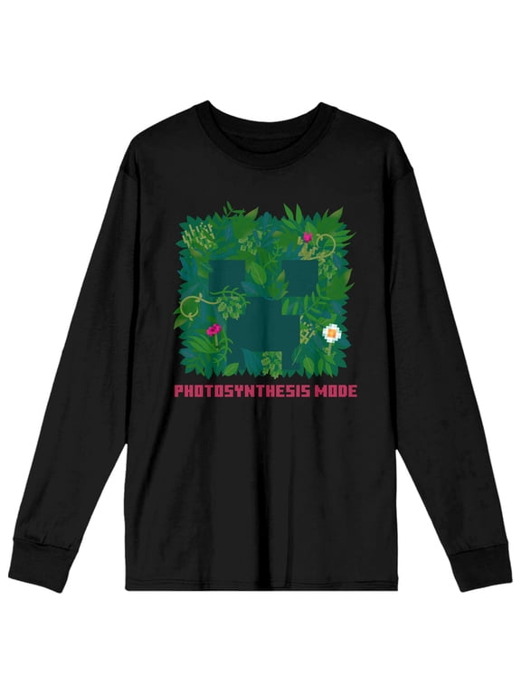 Minecraft Photosynthesis Mode Crew Neck Long Sleeve Women's Black Tee -Large