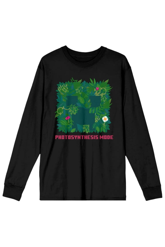 Minecraft Photosynthesis Mode Crew Neck Long Sleeve Women's Black Tee 
-Large