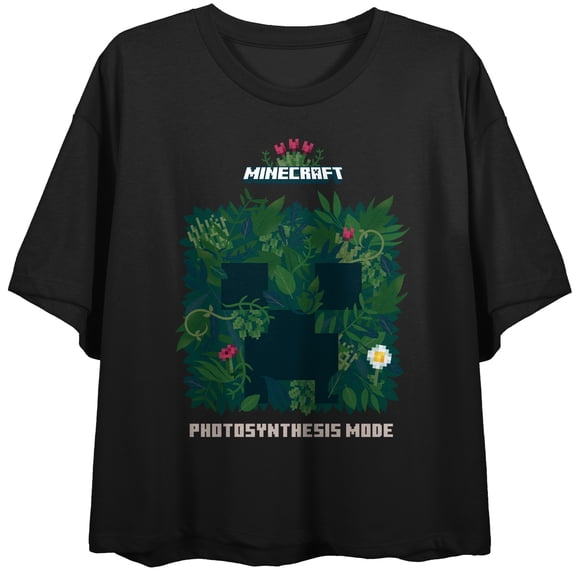 Minecraft Photosynthesis Mode Crew Neck Short Sleeve Women's Black Crop Top-Medium
