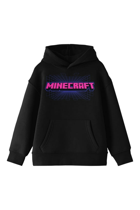 Minecraft Pink Text Logo Boy's Black Sweatshirt-Small