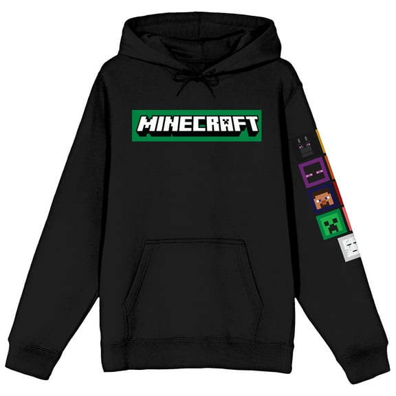 Minecraft Pixel Art and Logo Adult Black Graphic Adult Hoodie-3XL