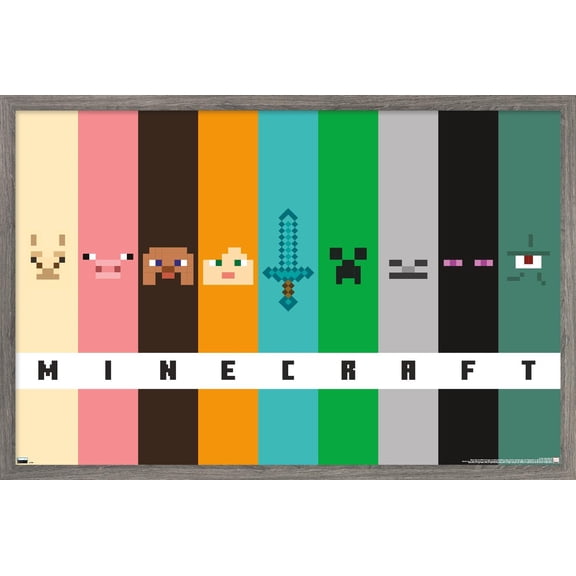 Minecraft - Pixel Bars Wall Poster, 14.725" x 22.375" Framed