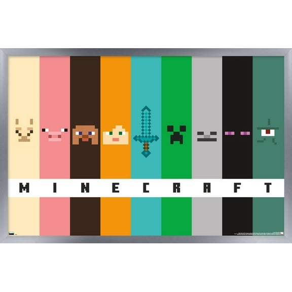 Minecraft - Pixel Bars Wall Poster, 22.375" x 34" Framed