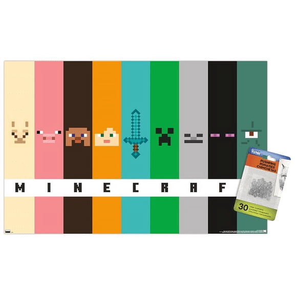 Minecraft - Pixel Bars Wall Poster with Push Pins, 14.725" x 22.375"
