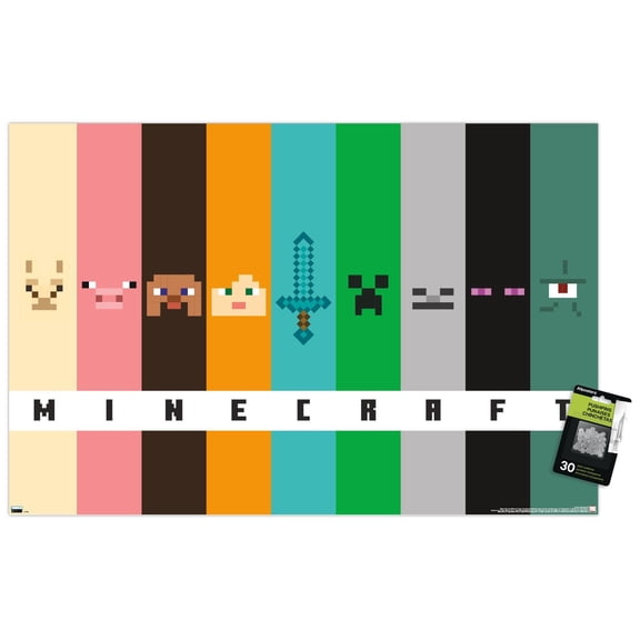 Minecraft - Pixel Bars Wall Poster with Push Pins, 22.375" x 34"