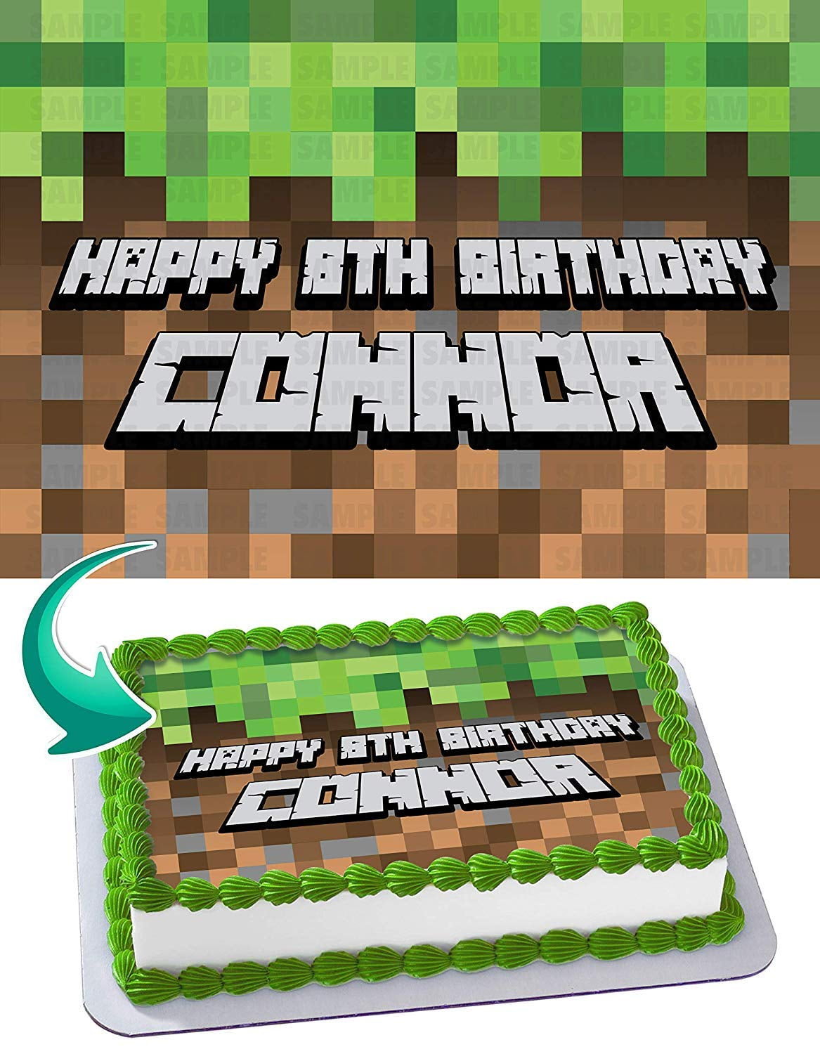 INKUTEN Minecraft Pixel Style Edible Cake Image Topper Personalized Picture 1/4 Sheet (8"x10.5")