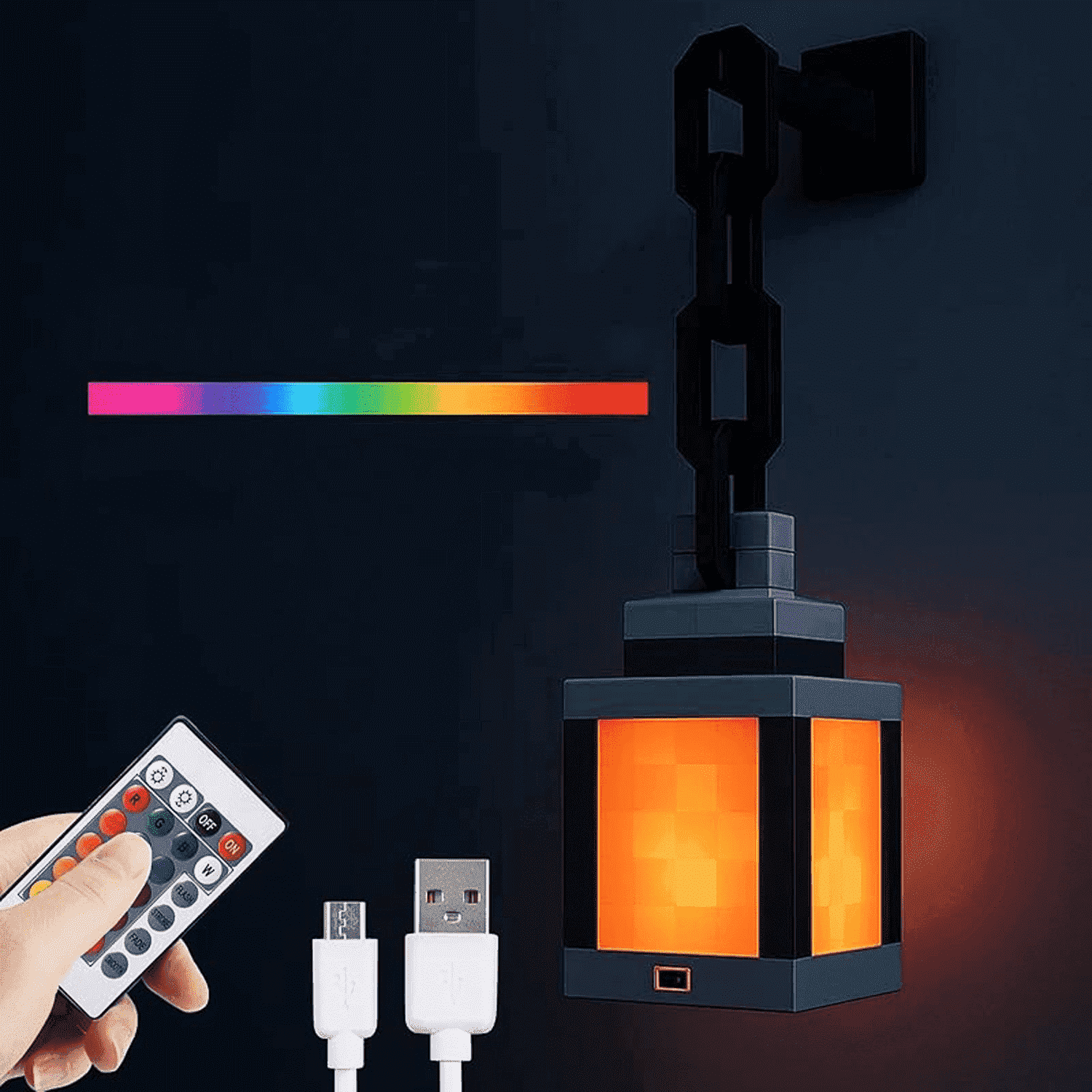 D.FAMILY Pixelated Lantern LED Night Light for Night Use-16-Color Bedrooms Touch Switch&Remote Control