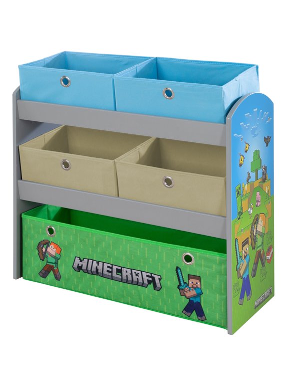 : Play Shelf & Fabric Boxes - Storage & Organization, Toy-Games-Clothes, Green-Tan-Blue, Game Theme Design Decor, 25 x 23.6 x 11.8", Licensed