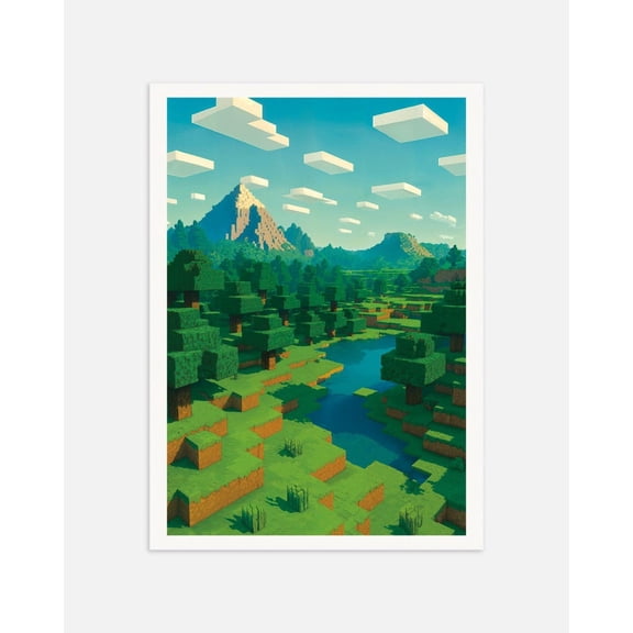 Minecraft Poster – Pixel Landscape Art Print, Gaming Wall Decor 8x12 UNFRAMED